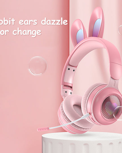 Rabbit Ear Headphones Wireless Luminous Extendable Wheat Headphones