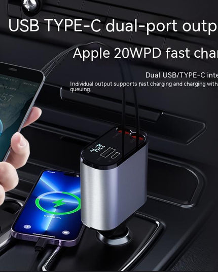Metal Car Charger 100W Super Fast Charging Car Cigarette Lighter USB And TYPE-C Adapter