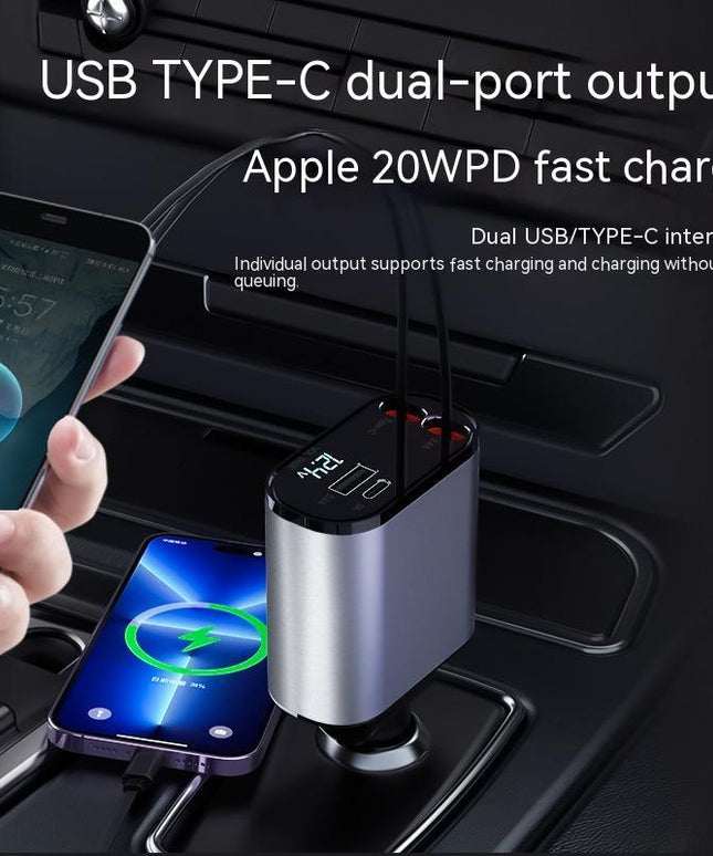 Metal Car Charger 100W Super Fast Charging Car Cigarette Lighter USB And TYPE-C Adapter