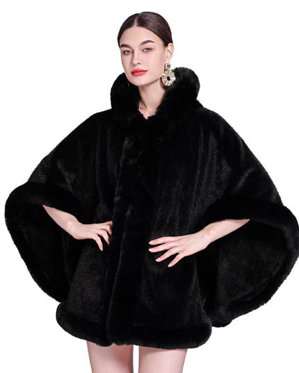 Shawl Outer Match Cloak Fleece-lined Thickened Imitation Fur Collar Cape And Shawl Coat
