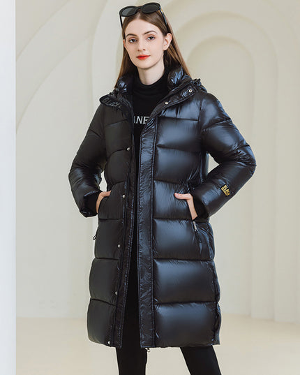 Winter Warm Hooded Coat With Pockets Fashion Simple Long Cotton Jacket Solid Color Outwear Women's Clothing