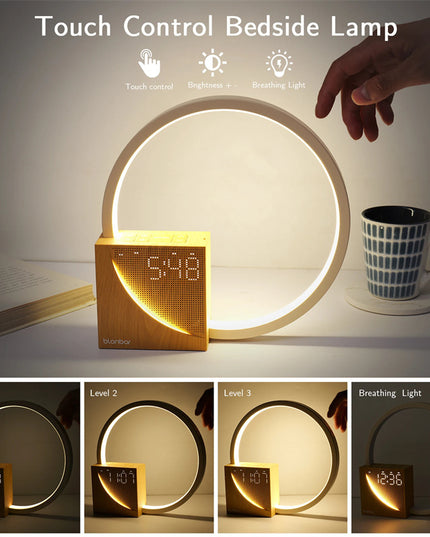 Bedside Lamp Touch Table Lamp With Natural Sounds, Desk Lamp With Alarm Clock, Touch Control 3 Levels Brightness Home Decor
