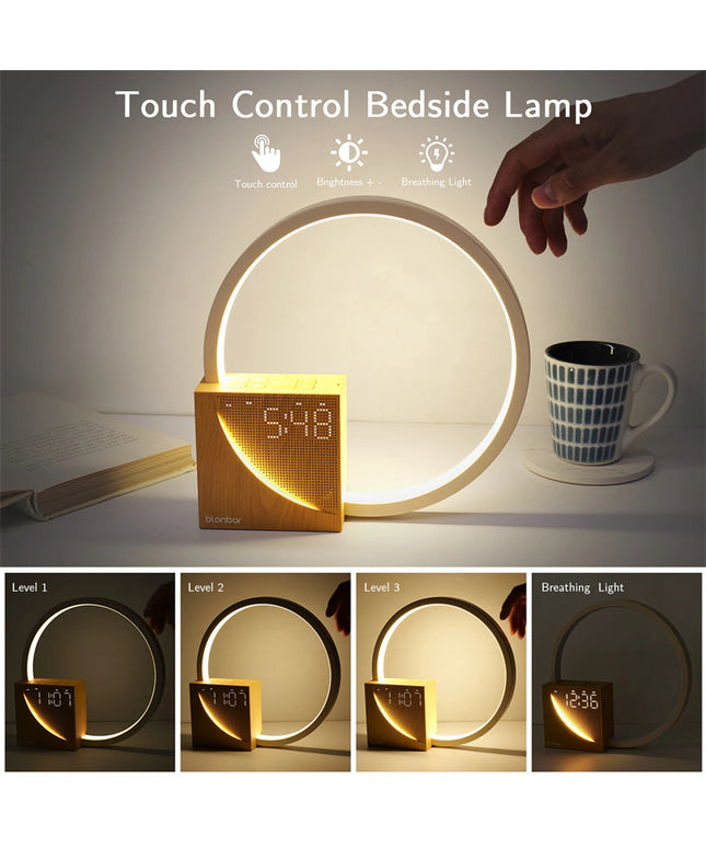 Bedside Lamp Touch Table Lamp With Natural Sounds, Desk Lamp With Alarm Clock, Touch Control 3 Levels Brightness Home Decor