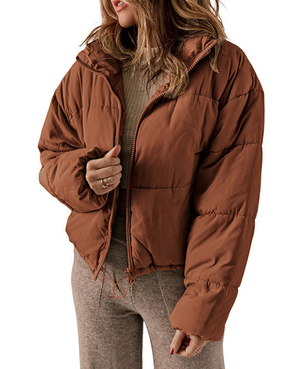 Winter Bread Coat New Thickened All-matching Warm Leisure Solid Color Stand-up Collar Cotton-padded Clothes Women