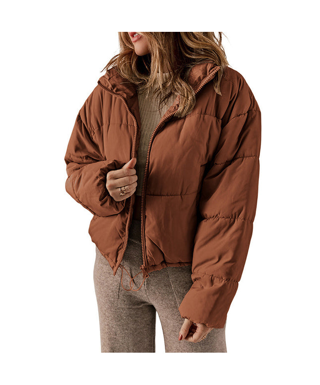 Winter Bread Coat New Thickened All-matching Warm Leisure Solid Color Stand-up Collar Cotton-padded Clothes Women