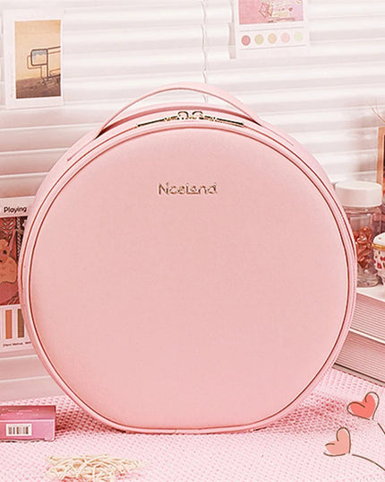 Round Smart LED Makeup Bag With Mirror Lights Women Beauty Bag Large Capacity PU Leather Travel Organizers Cosmetic Case