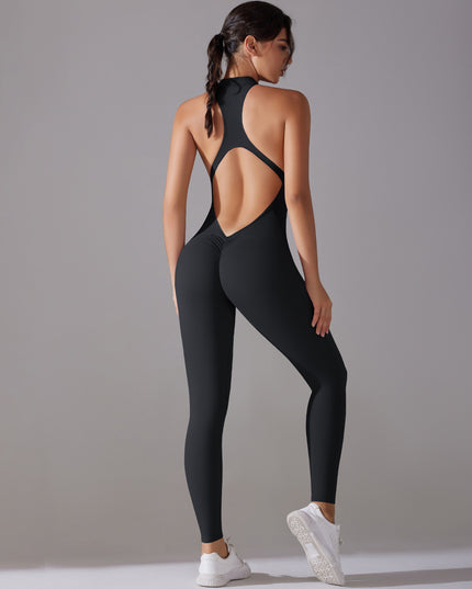 Solid Beauty-back Long Pants Jumpsuit Yoga Fitness Running Dance Slim Bodysuit Women Sports Clothing