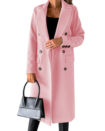 Double Breasted Lapel Coat Winter Fashion Solid Slim Long Jacket Long Sleeve Tops Womens Clothing