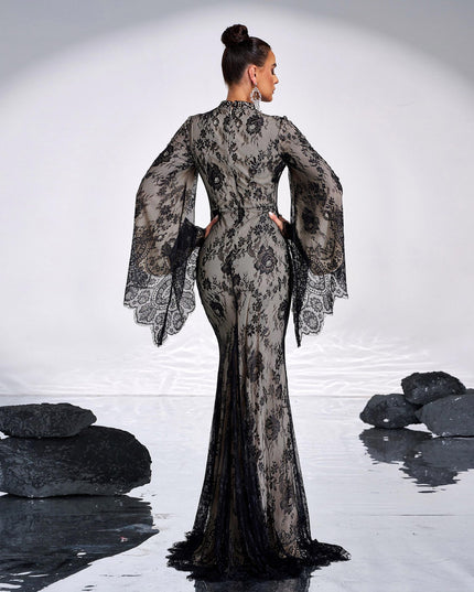 Long Sleeve Round Neck Sexy Lace Banquet Dress