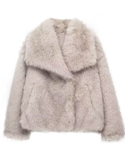 Winter Plush Coat Fashion Warm Thicken Fluffy Lapel Jacket Outwear Casual Long Sleeve Tops Womens Clothing