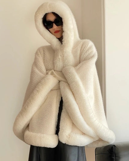 Shawl Outer Match Cloak Fleece-lined Thickened Imitation Fur Collar Cape And Shawl Coat