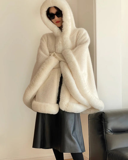 Shawl Outer Match Cloak Fleece-lined Thickened Imitation Fur Collar Cape And Shawl Coat