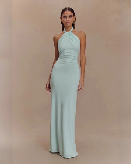 Ins Bodycon Halter Dress Sexy Backless Slim Fit Waist Slimming Maxi Dresses Prom Party Club Clothing For Women