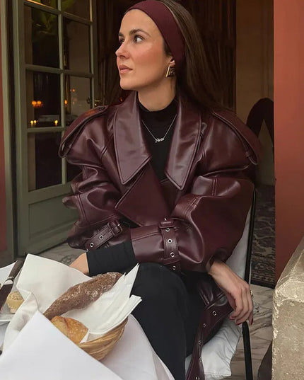 Loose Lapel Leather Jacket Fashion Cropped Tops Streetwear For Womens Clothing