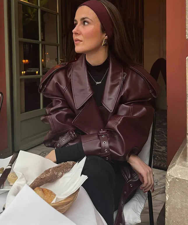 Loose Lapel Leather Jacket Fashion Cropped Tops Streetwear For Womens Clothing