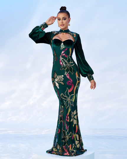 Long Sequined Evening Bridesmaid Dress Women